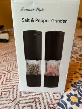 Manual Salt & Pepper Grinder Set 2 Pc - Adjustable Mill - Gray/Blue